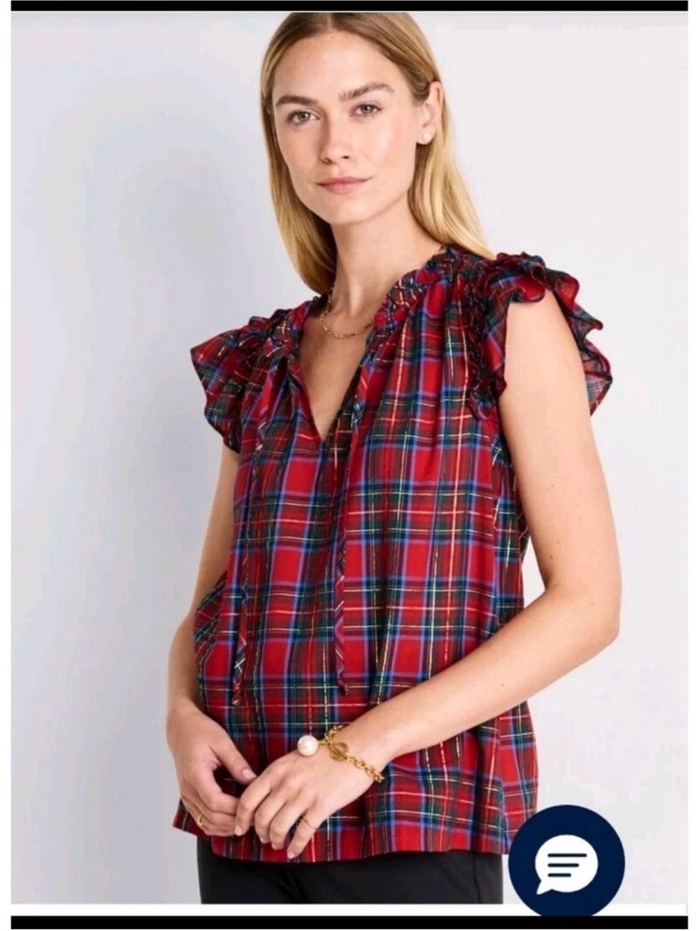 Vineyard Vines red green holiday tartan plaid sleeveless top blouse small s